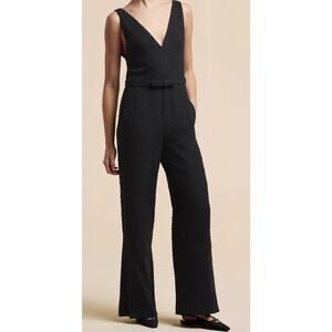 Rebecca Taylor Black Tweed Belted Jumpsuit Size 4 NWT $495